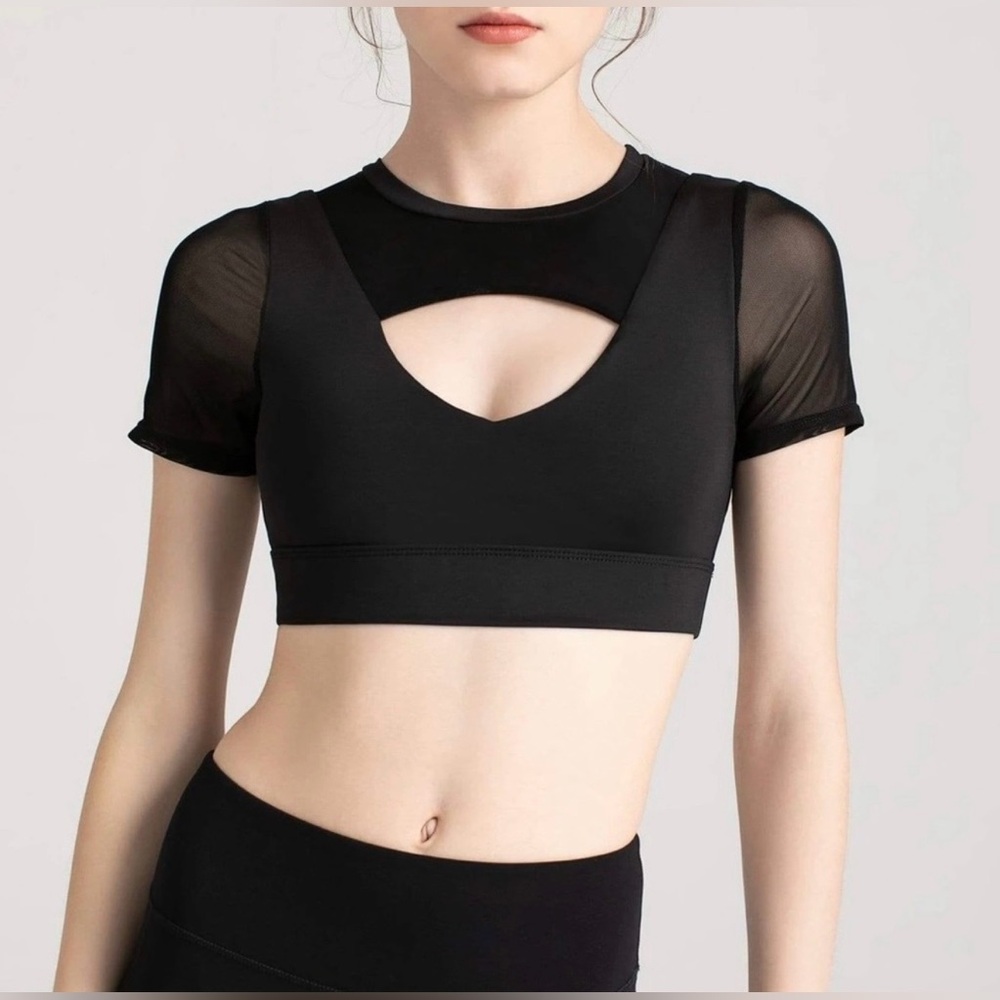 J.ing carbon black mesh crop top sport bra